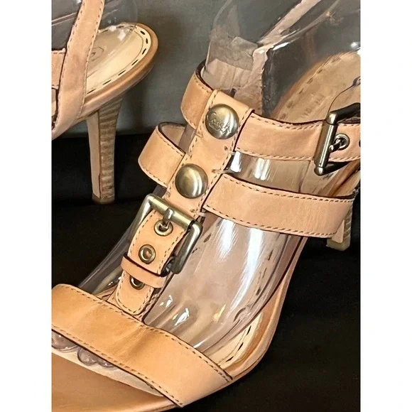 Coach Robin T-Strap Tan Leather Strappy Stiletto Heels Sandals Women's Size 10 B - Picture 2 of 9